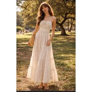 Vintage Candi Jones Floral Maxi Dress Cottagecore Prairie Lace Small